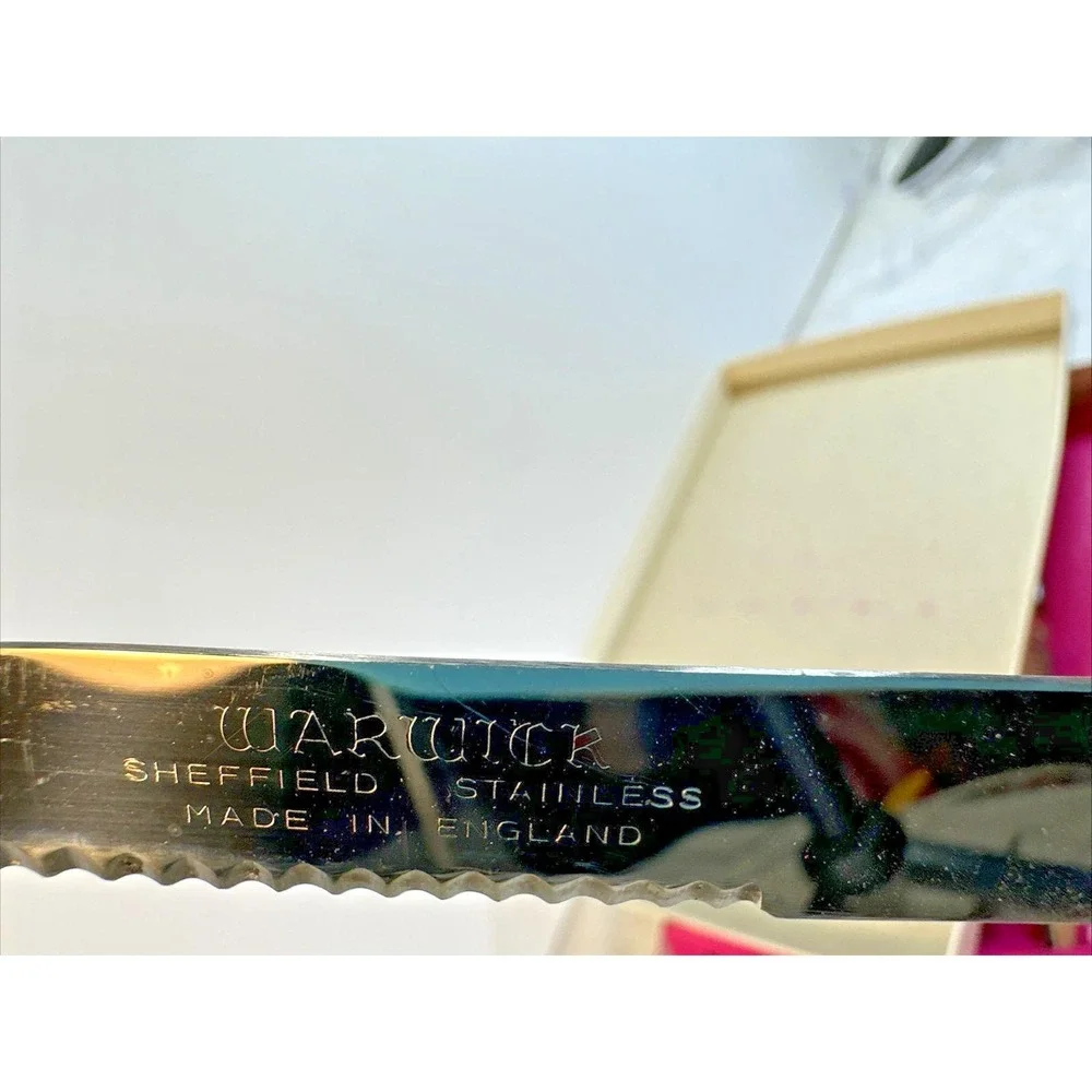 Vtg Regent Sheffield Set of 6 Steak Knives Marbleized Bakelite/Melamine NIB